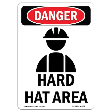 OSHA Danger Sign, Hard Hat Area, 5in X 3.5in Decal, 10PK